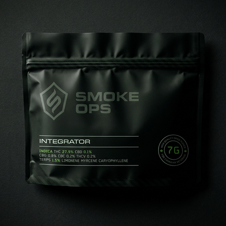 Smoke Ops_Hero Image Pochette de produit Smoke Ops Integrator (Indica, 7g)